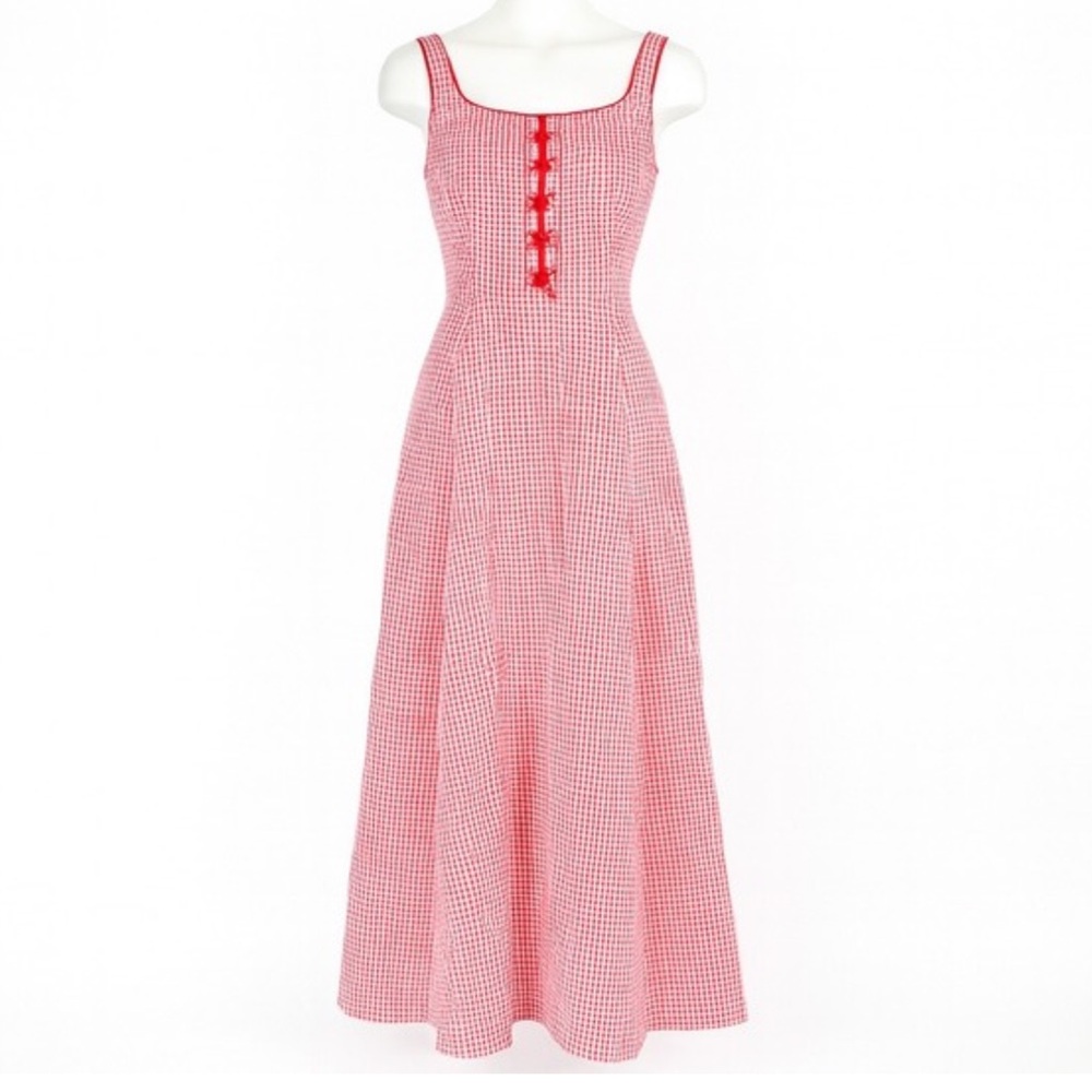 NWT Rachel Zoe Gingham Red and White Midi Sundress. Size 2